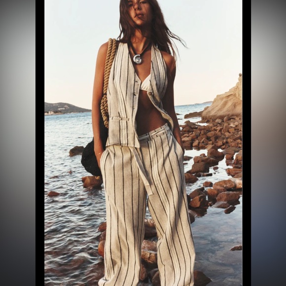 Free People Pants - Free People Take Me to Paris Striped Vest & Wide Leg Pants Set Rocky Stripe NWOT